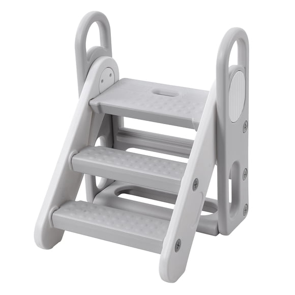 Collapsible 3 Step Toddler Step Stool with Handles, Adjustable Non-Slip Kids Counter Assistant Ladder, Sturdy Plastic Nursery Standing Tower for Bathroom and Potty Training, Yellow or Grey