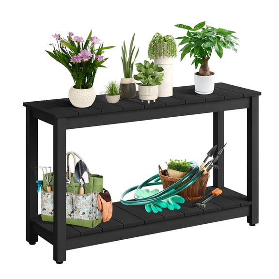 Garderth Outdoor Console Table,2-Tier Patio Console Table,Wood Buffet Bar Storage Organizer,Entryway Side Table,Accent Plant Table With Adjustable Foot Pad For Porch Backyard Garden Balcony