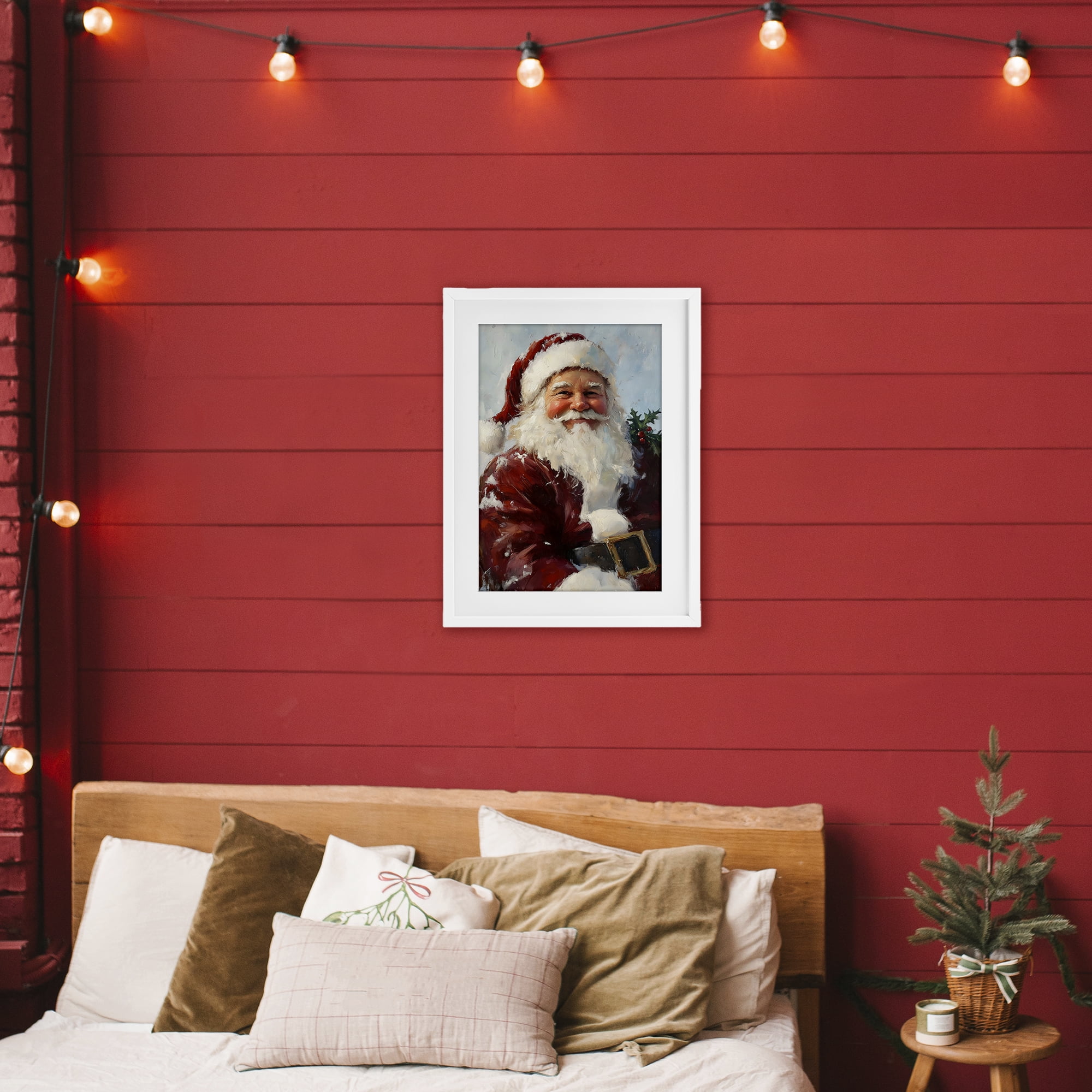 Rosy Cheeked Santa Smile White Framed Print Under Glass, design by Petal Prints Design