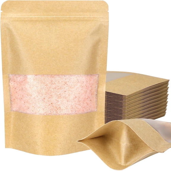 TAVENE Stand Up Pouch, 100 Pack Self-seal Kraft Paper Bags with Matte Window and Tear Notch Resealable Bags for Home and Small Business Use (5.5 X 7.9 Inches)