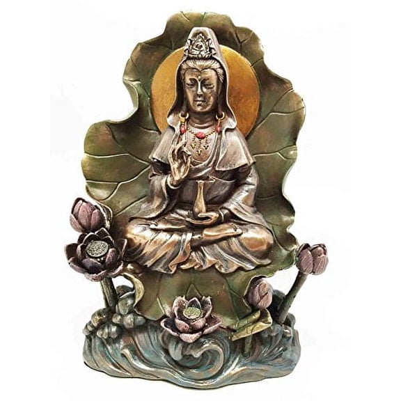 Bodhisattva Buddha Kuan Yin Seated on Lotus In Meditation Sculpture Statue