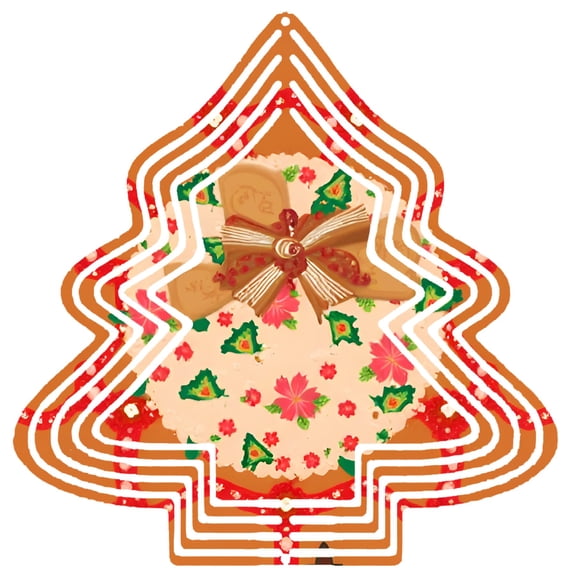 Metal Hanging Christmas Tree Wind Decorations - Festive Cookie Design with Holly Leaves Berries & Bow for Garden & Yard Spinners