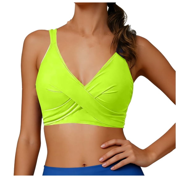 WRKEKC Bikini Top for Women Slimming Solid Color Halter Neck Swimsuit Top with Removable Cups Vacation Beach Classic Style