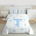 thumbnail image 2 of Castle Fairy Teens Boys Girls Bowknot Personalized Initial T 3-Piece Full Size Comforter Sets,Blue Geometric Stripes Bedding Comforter Set,Dreamy Princess Lightweight Bedding Sets, 2 of 8