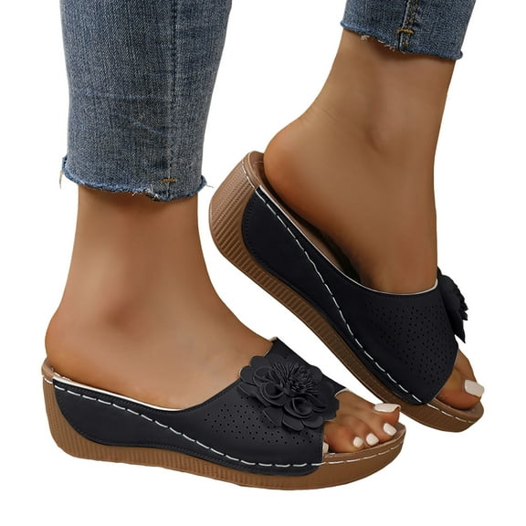 Dakaela Womens Wedge Sandals 2025 Flower Summer Dressy Flat Open Toe Platform Casual Walking Shoes