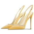thumbnail image 4 of FSJ Women Classic Sparkling Rhinestone Pointed Closed Toe Slingback Slip On Stilettos High Heels Pumps Buckle Wedding Dressy Shoes Size 5.5 Yellow, 4 of 5