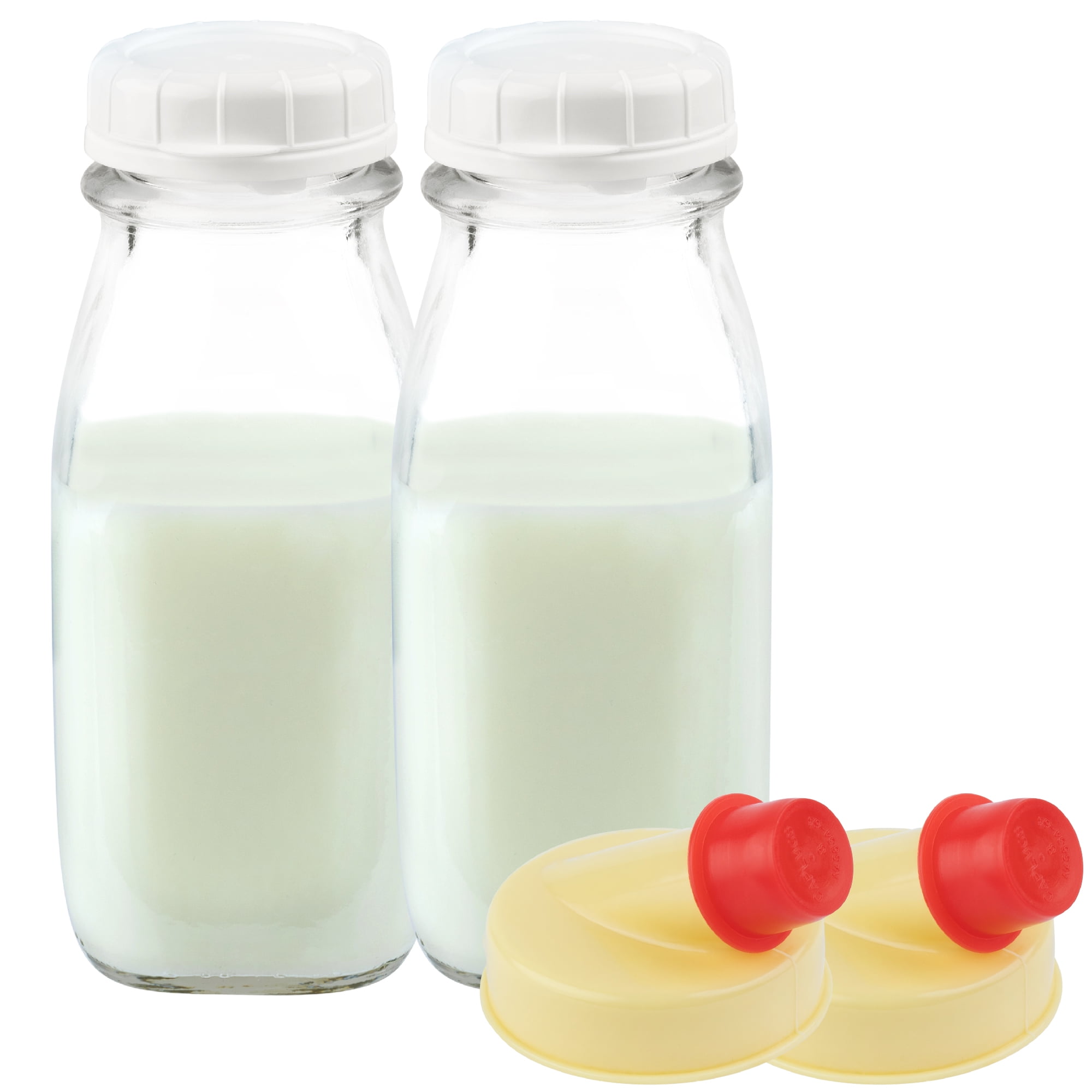 Kitchentoolz 12 Oz Square Glass Milk Bottle with Lids Perfect Milk
