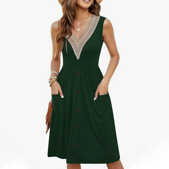 DailyTrove Women's Contrast Strap Slip Dress, Pocketed, Evening Event & Date Night Outfit, Stretchy Jersey Fabric