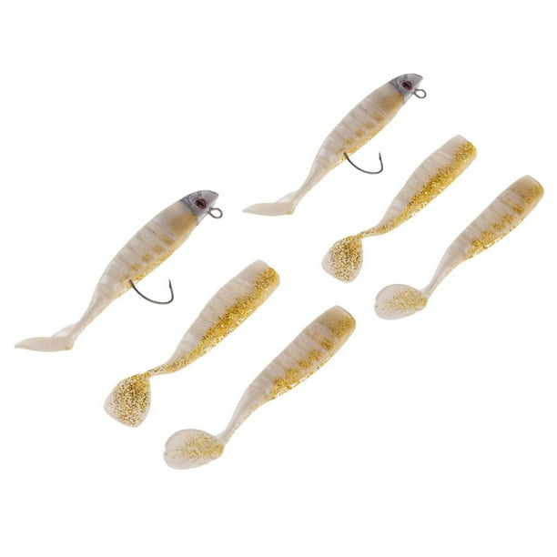 6 señuelos de pesca de sábalo de plástico blando con cabeza plomada, cebo de pesca con gusano LY1-04