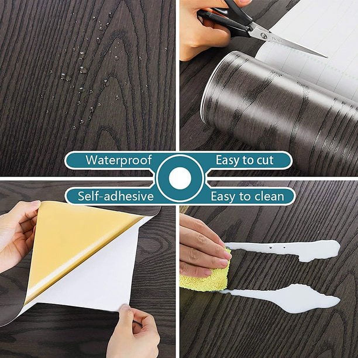 VEELIKE Brown Black Peel and Stick Wallpaper Self Adhesive Wood Contact Paper for Countertops Waterproof Removable Wood Grain Contact Paper Wood Vinyl Roll for Kitchen Cabinets Table 15.7"x354"