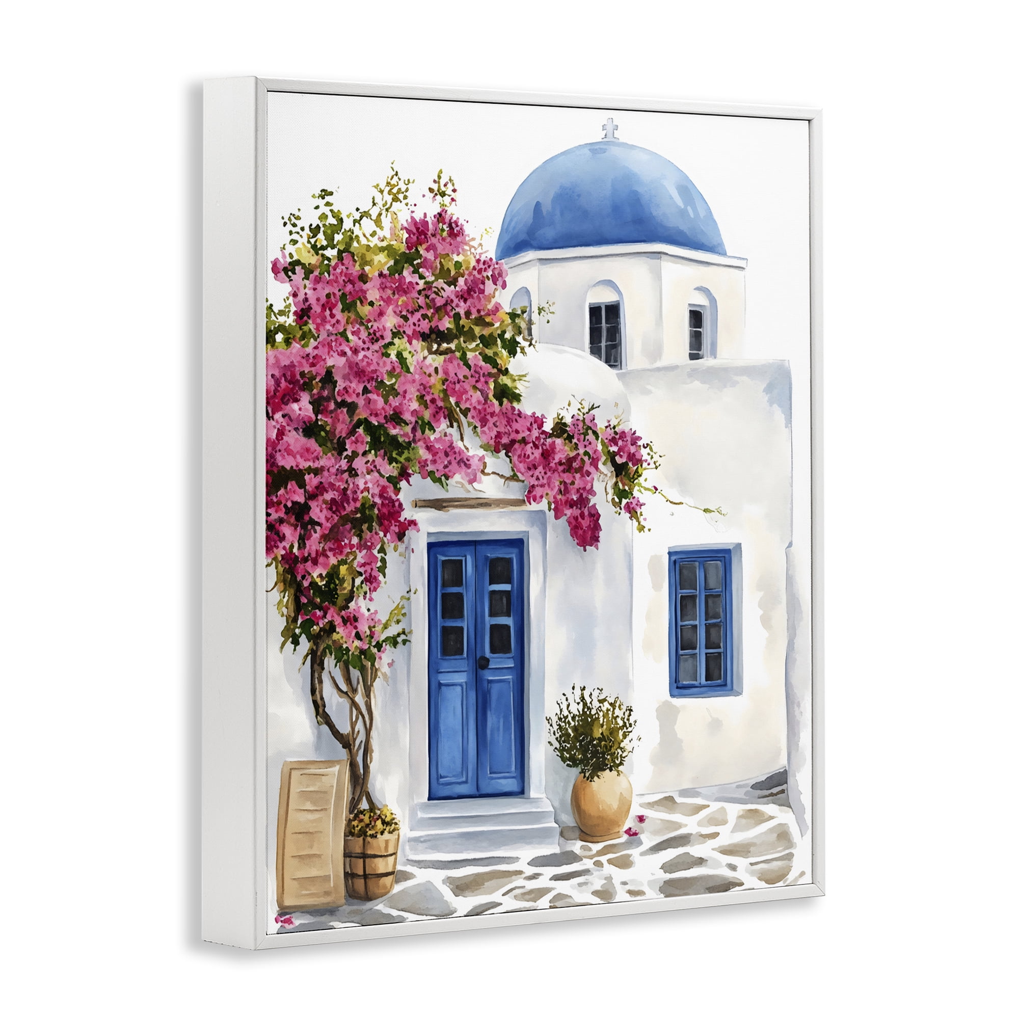 Stupell Industries Santorini House with Bougainvillea White Framed Giclee Art, design by LSR Design Studio