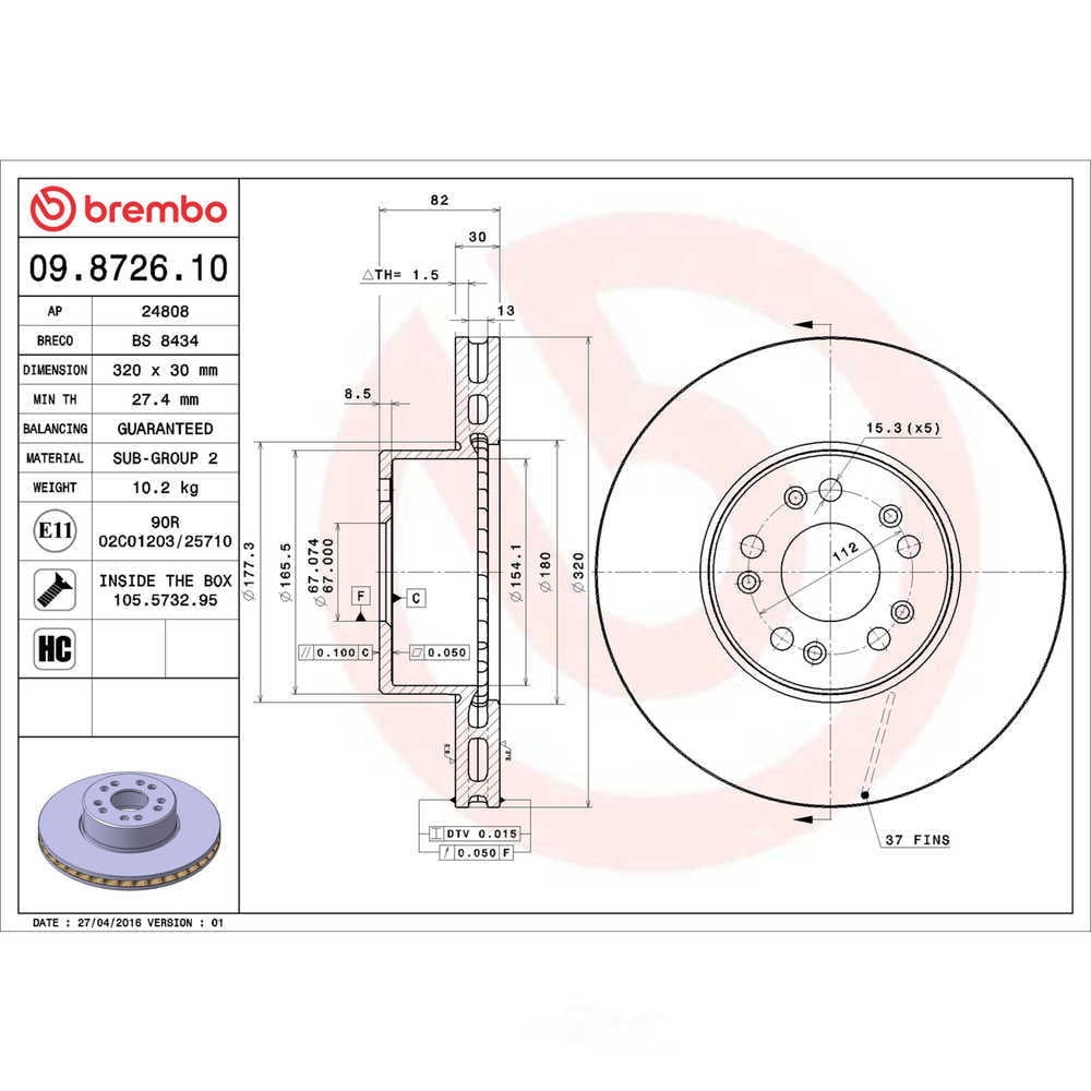 Brembo 09.8726.10 BRAKE ROTORS Fits select: 1994-1995,1997 MERCEDES-BENZ S 500