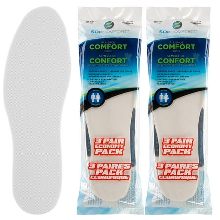 Insoles Shoes Sofcomfort (6 Pairs) Shoe Insoles For Men Or Women, Cushioned Orthopedic Support Inserts, Moisture Wicking, Shock Absorbing ()