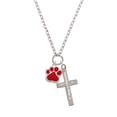 thumbnail image 2 of Delight Jewelry Silvertone Large Red Paw Be Strong and Courageous Engraved Cross Zoey Necklace, 28", 2 of 4