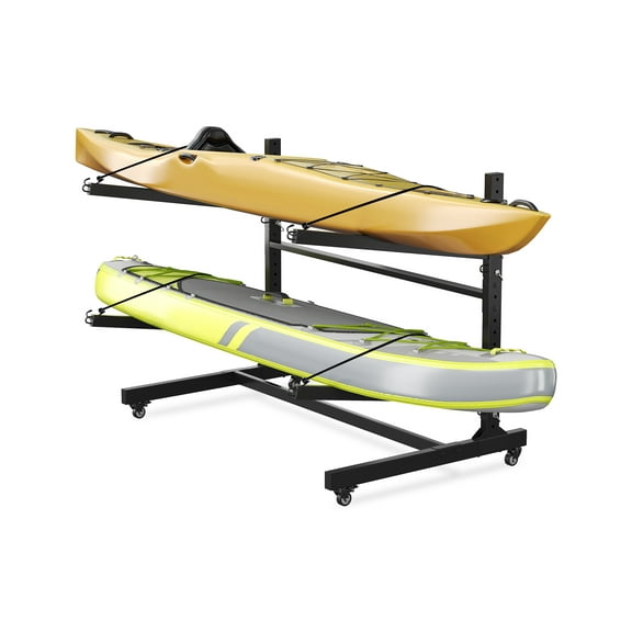 Mescukay Freestanding Kayak Storage Rack for 2 Kayaks, Outdoor Kayak Storage Racks with Wheels, Kayak Stand Heavy Duty Storage for Canoe, SUP and Surfboard