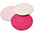 thumbnail image 2 of Kitchen Potholders Set Trivets Set 100% Pure Cotton Thread Weave Hot Pot Holders Set (Set of 3) Stylish Coasters, Hot Pads, Hot Mats, Spoon Rest For Cooking and Baking by Diameter 7 Inches (Pink), 2 of 5