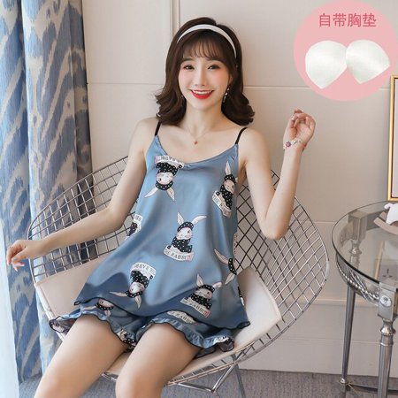 

PIKADINGNIS Fruit Print Lovely Sleepwear Home Suit Summer V-Neck Sleeveless Sexy Pyjamas Womens Two Piece Silk Pajamas Set with Chest Pad