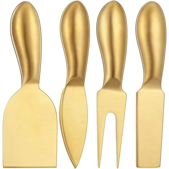 4 Pieces Stainless Steel Cheese Knives Set, Cheese Tools with Slicer and Cutters for Kitchen(Gold)