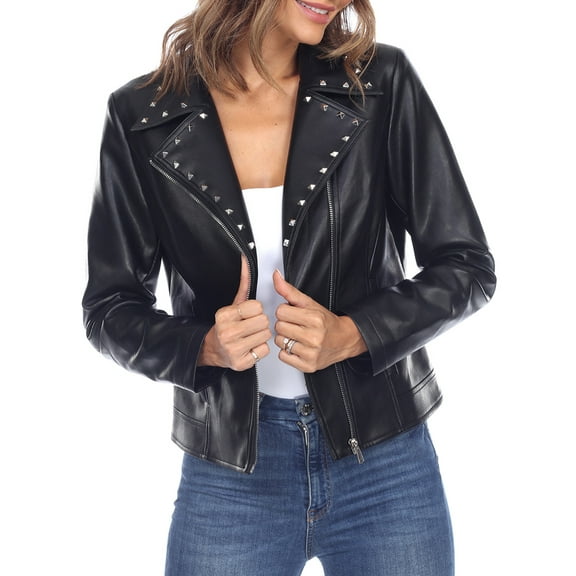 White Mark Women's PU Faux Leather Studded Jacket