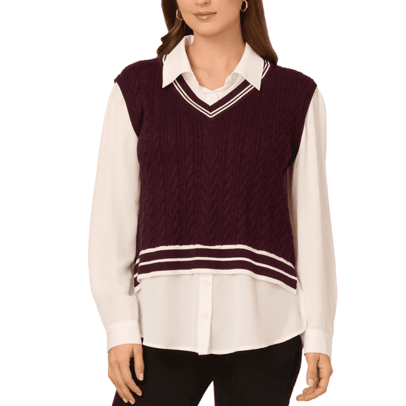 Adrianna Papell Women's Twofer Sweater Vest Blouse Purple XXL