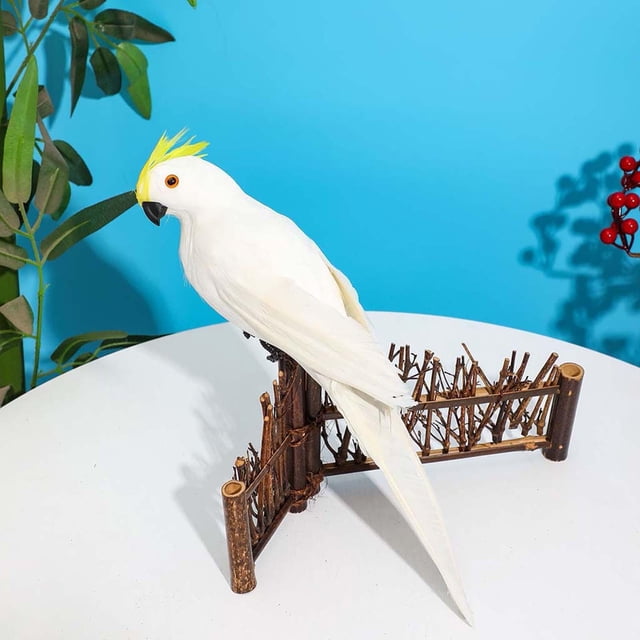 Aves artificiales Modelo Escultura Loro para adorno de paisaje al aire libre Blanco Cola Estatua de loro de simulación