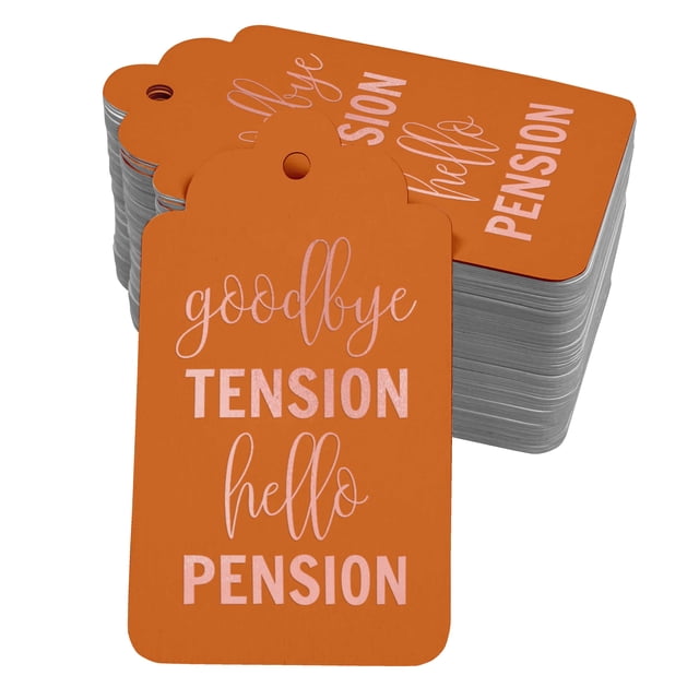 Inkdotpot Good Bye Tension Hello Pension Retirement Bottle Tag Real Rose Gold Foil Favor Hang Tags Pack Of 100