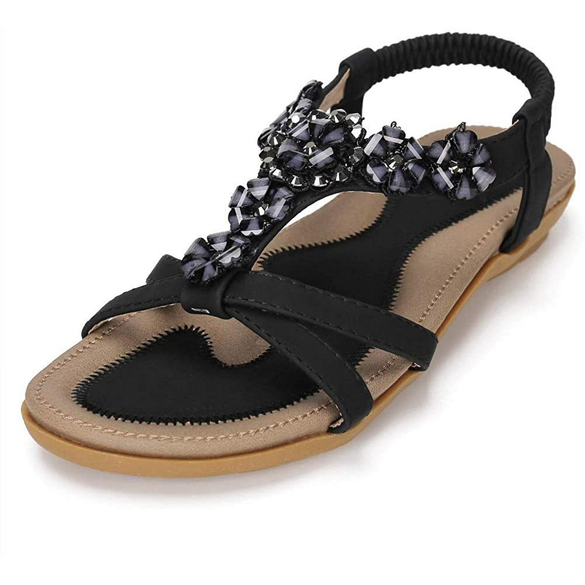 Zdew Women s Summer Sandals Casual Comfortable Flip Flops Beach Shoes Ankle T Strap Thong Elastic Flat Sandals For Women Other Black3