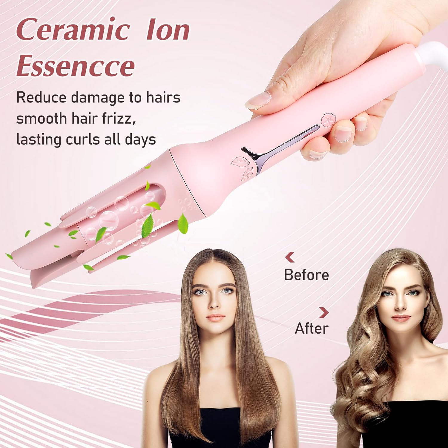 Automatic Hair Curler with 4 Temperature Settings, Auto-Rotating Ceramic Curling Iron with Anti-Tangle & Anti-Scald Design