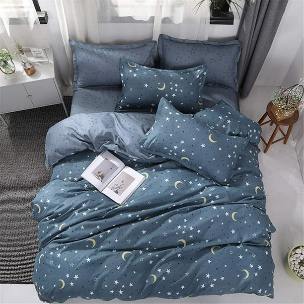 HHHC Parure de lit ultra douce 3 pièces avec fermeture éclair, 1 housse de  couette et 2 taies d'oreiller, imprimé étoile et lune, King Size 