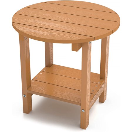 Round Outdoor Side Table, 18 Inch End Table 2-Tier Plastic Adirondack ...
