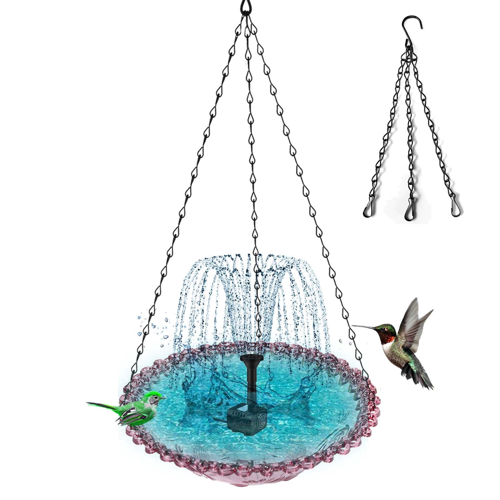 Solar Cascade Hanging Bird Bath, Outdoor Hanging Bird Bath with Solar Fountain, Large Glass Bowl Hummingbird Bath with Solar Pump, Decor for Garden Yard Patio Backyard