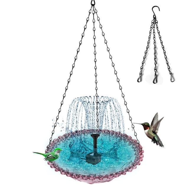 Rewenti Bloom Outdoor Garden Floating Hanging Solar Bird Feeder Birdbath Fountain Water Feature