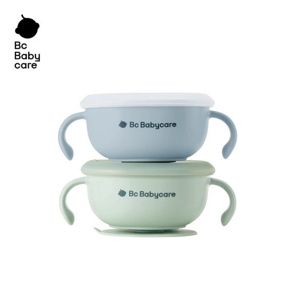 Bc Babycare 3-in-1 Wonder Suction Bowl, Baby and Toddler Silicone Snack Bowls, BPA-free, Unisex, 2-Pack (Blue & Green)