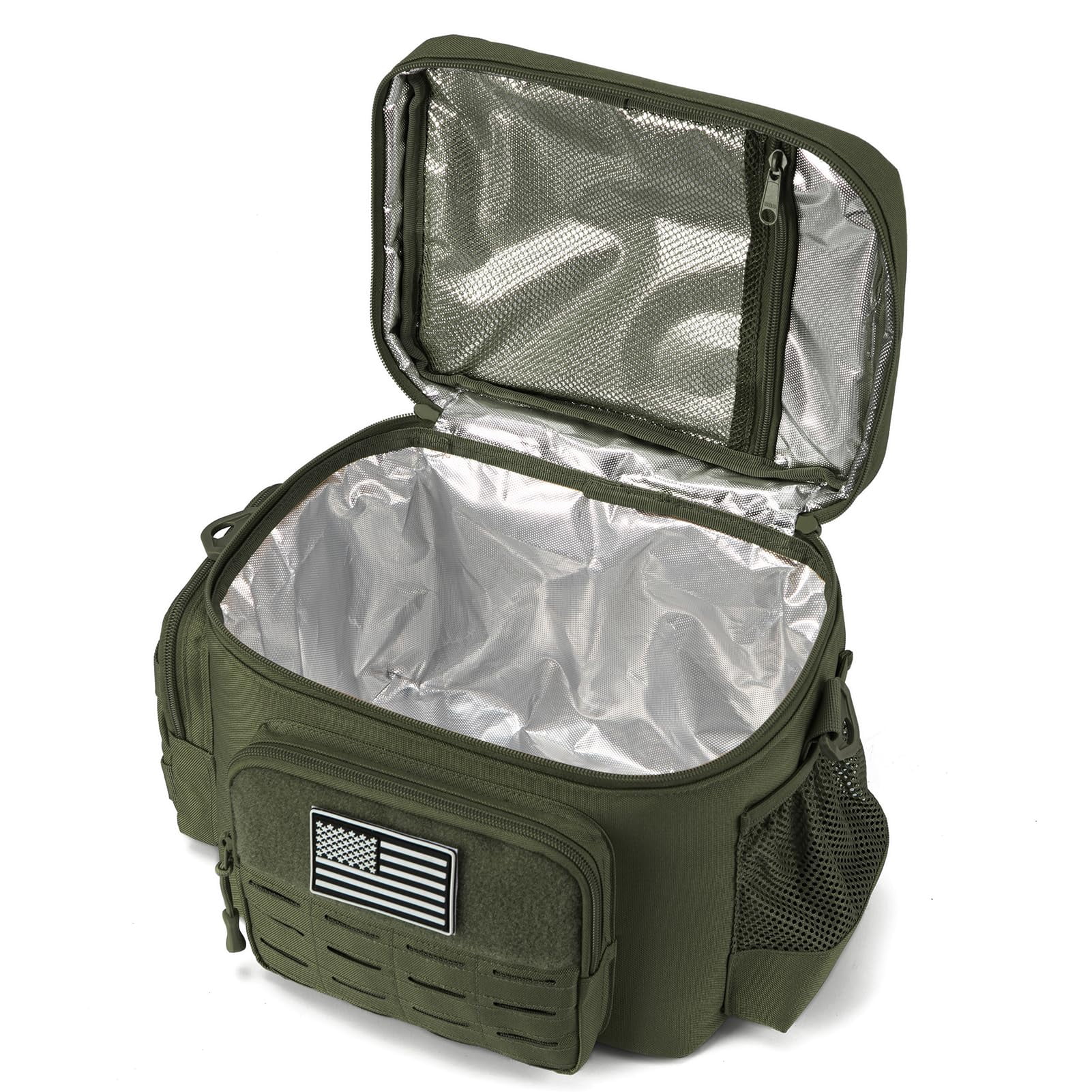 Haadid Tactical Lunch Bag for Mens Military Heavy Duty Lunch Box Work Leakproof Insulated Durable Thermal Cooler Bag for Adult Meal for Office Camping Picnic Pail MOLLE Webbing Army Green