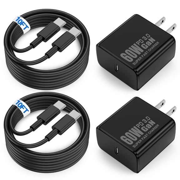 60W USB C Super Fast Charger Type C Android Phone Charger Fast Charging Block with 10FT USB-C to USB-C Cord Compatible with Samsung Galaxy S26 Ultra/S26/S26 /S25/S25 /S24/S23 /S22,Black