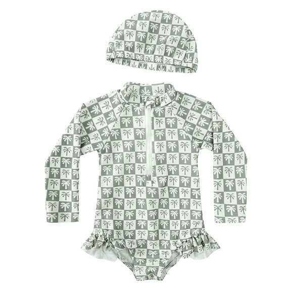 Gubotare Swimsuit Girls One Piece Swimsuits Long Sleeve Rash Guard Kids Hawaiian Bathing Suit UPF 50+ Swim Shirts Size 12-24 Months (Yellow,12-24 Months)