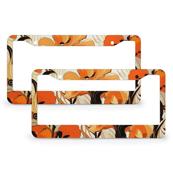Autumn Flowers License Plate Frames 2 PCS Burnt Orange Wild Flower Plant Auto Decorative Frames Cars Protector Cover Holder for Women Men US Vehicles 2 Holes Quality Aluminum License Plate Frame