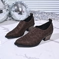thumbnail image 3 of EKVAHL Women's Slip‑On Low Heel Booties, Classic Faux Suede Pointed Toe Walking Pumps, Stable Stacked Heel Ankle Boots Brown, 3 of 5