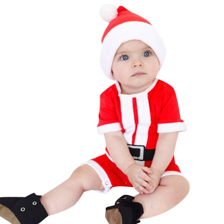 

DNDKILG Baby Toddler Girls Boy Hat Christmas Short Sleeve Bodysuit Red 0-18M 70