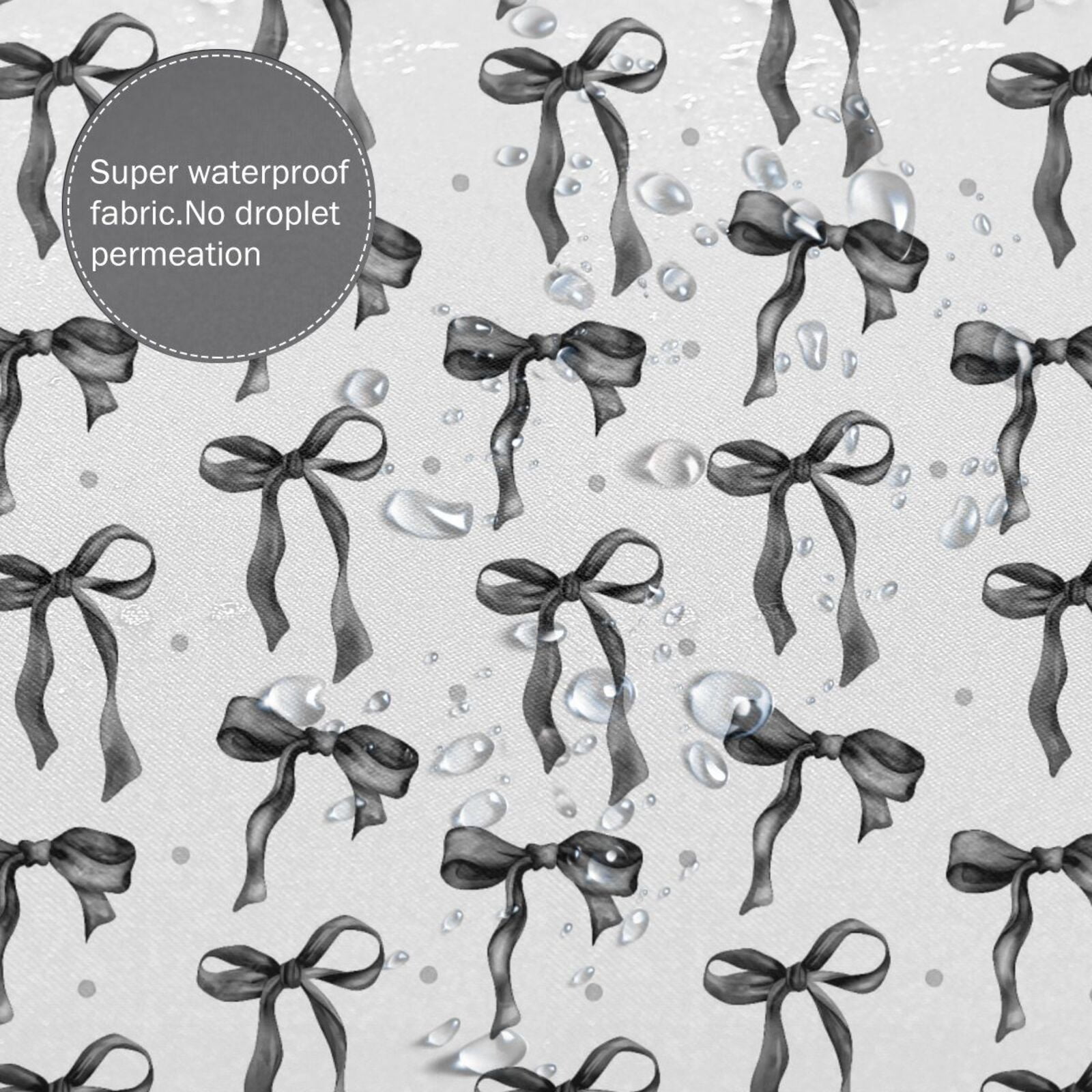 HVEST Black Bow Shower Curtain with Black and White Design - Modern Simple Aesthetic Bathroom Decor, Waterproof Polyester Fabric, Includes 12 Hooks, 72x78 Inches