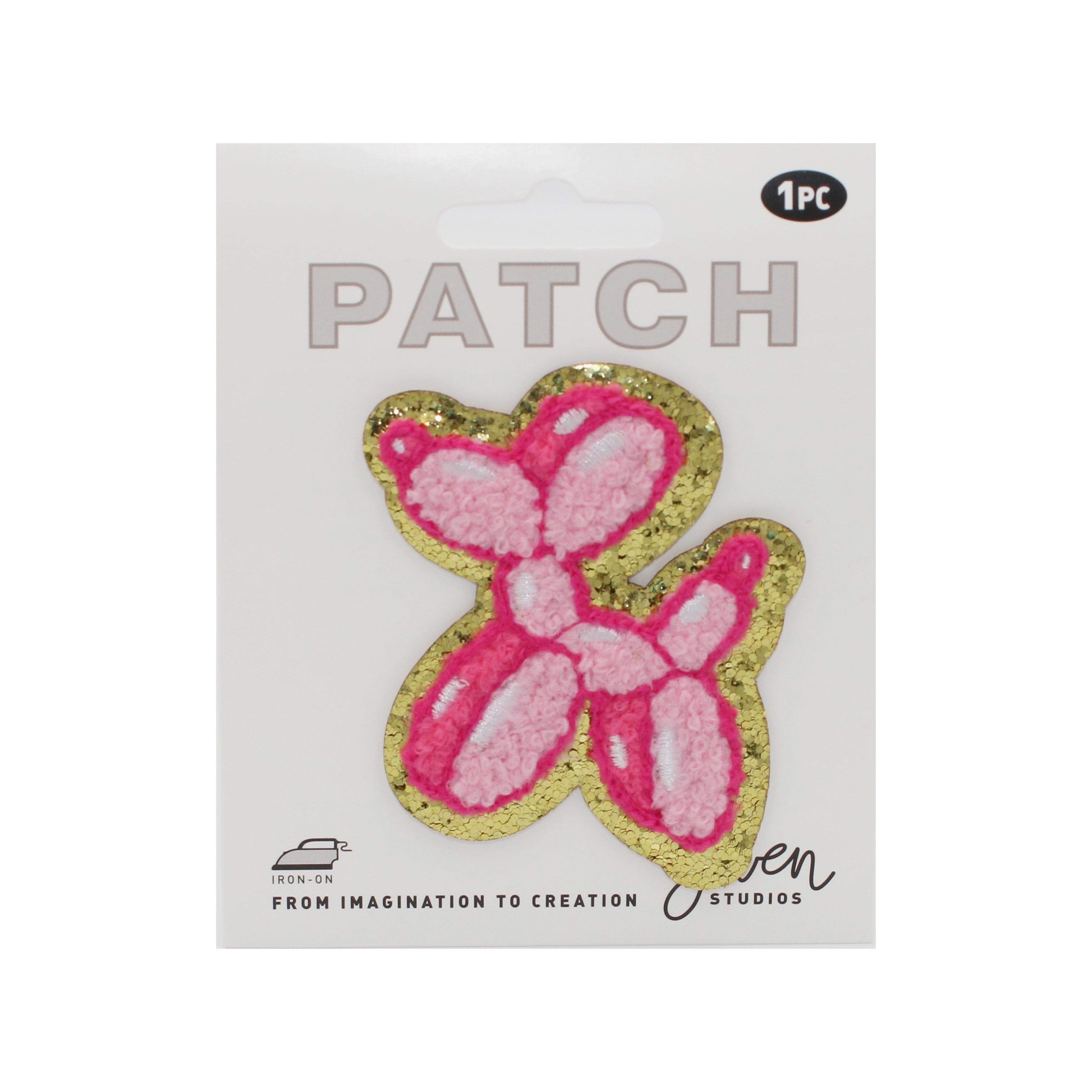 Gwen Studios Embroidered Pink Balloon Dog Iron-on Patch Applique, 2.75" x 2.75"