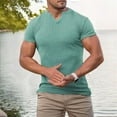 thumbnail image 2 of Afdoent Men's Shirts Male Summer Sports Fitness And Leisure Vertical Stripe Elastic Vertical Stripe V Neck Short Sleeve Shirt Vacation Summer Beach Shirts, 2 of 4