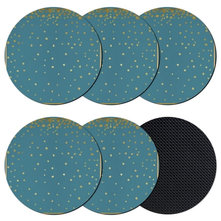 Golden Polka Dot Coasters Set of 6 Absorbent Coasters for Drinks Classic Blue Watercolor Polka Dots Coaster for Desk Coffee Table Protection Home Decor House Warming Gifts 4