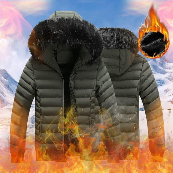 Fesfesfes Winter Coat for Men's Fashion Fall And Winter Fashion Warm Hooded Casual Jacket Cotton Clothes
