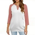 thumbnail image 4 of Lumtrix Womens Tops 3/4 Sleeve V Neck Button Down Shirts Business Casual Clothes Basic Tees Summer Top 2025 Fall Fashion Clothes Pink 2XL, 4 of 4