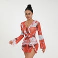 thumbnail image 2 of KelaJuan Women Mini Dress Long Sleeve Lacing Tie-dye Print Patchwork Slit Bodycon Party Dress, 2 of 8