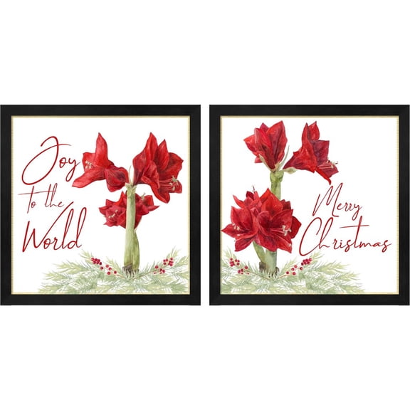 Great Art Now Merry Amaryllis A by Tara Reed, 2 Piece Framed Art Set Each 13"W x 13"H