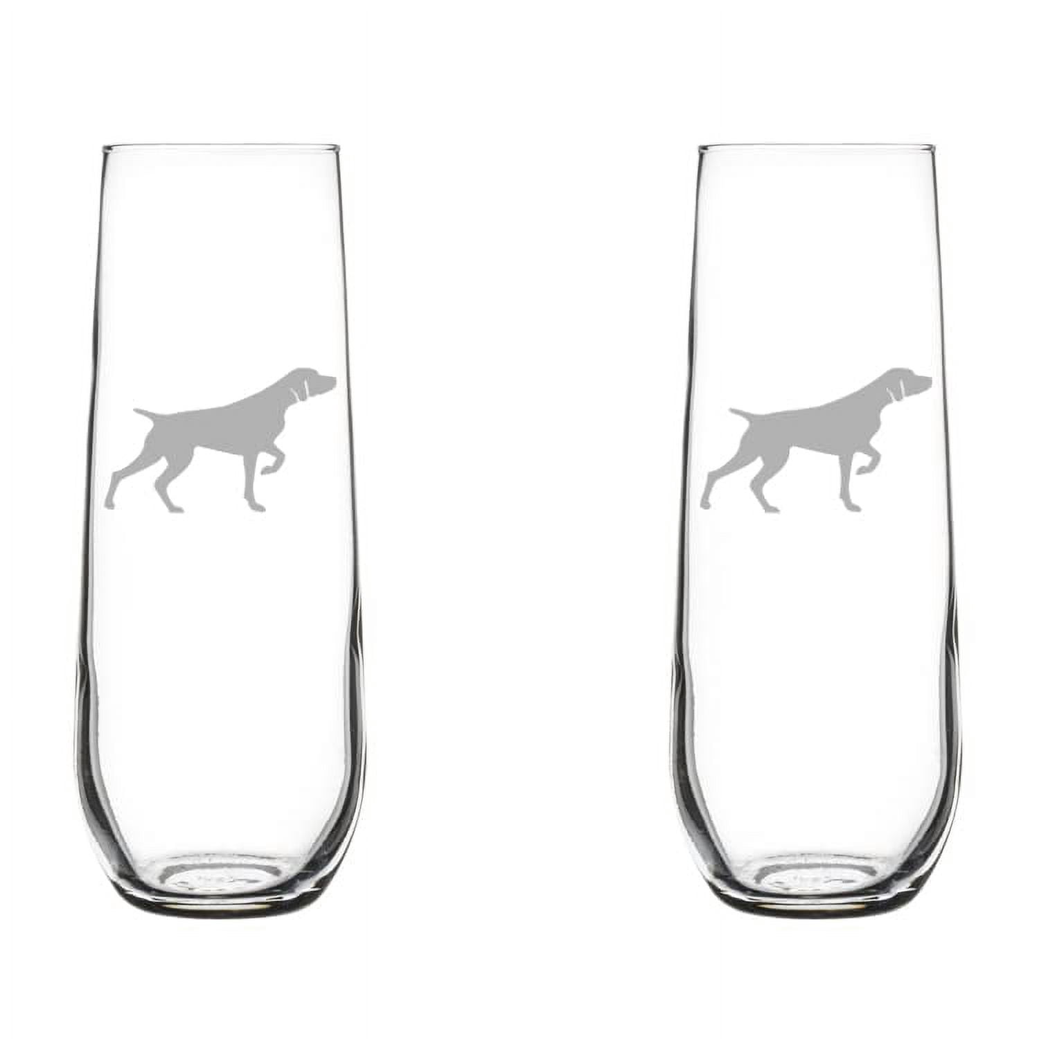 Set of 2 Glass Champagne Flutes Sparkling Wine Glasses German Shorthaired Pointer (8.5 oz Stemless)