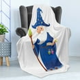 thumbnail image 4 of Wizard Soft Flannel Fleece Throw Blanket, Old Cartoon Wizard with Spell Book Potions and Staff Friendly Wise Sorcerer, Cozy Plush for Indoor and Outdoor Use, 60" x 80", Multicolor, by Ambesonne, 4 of 5