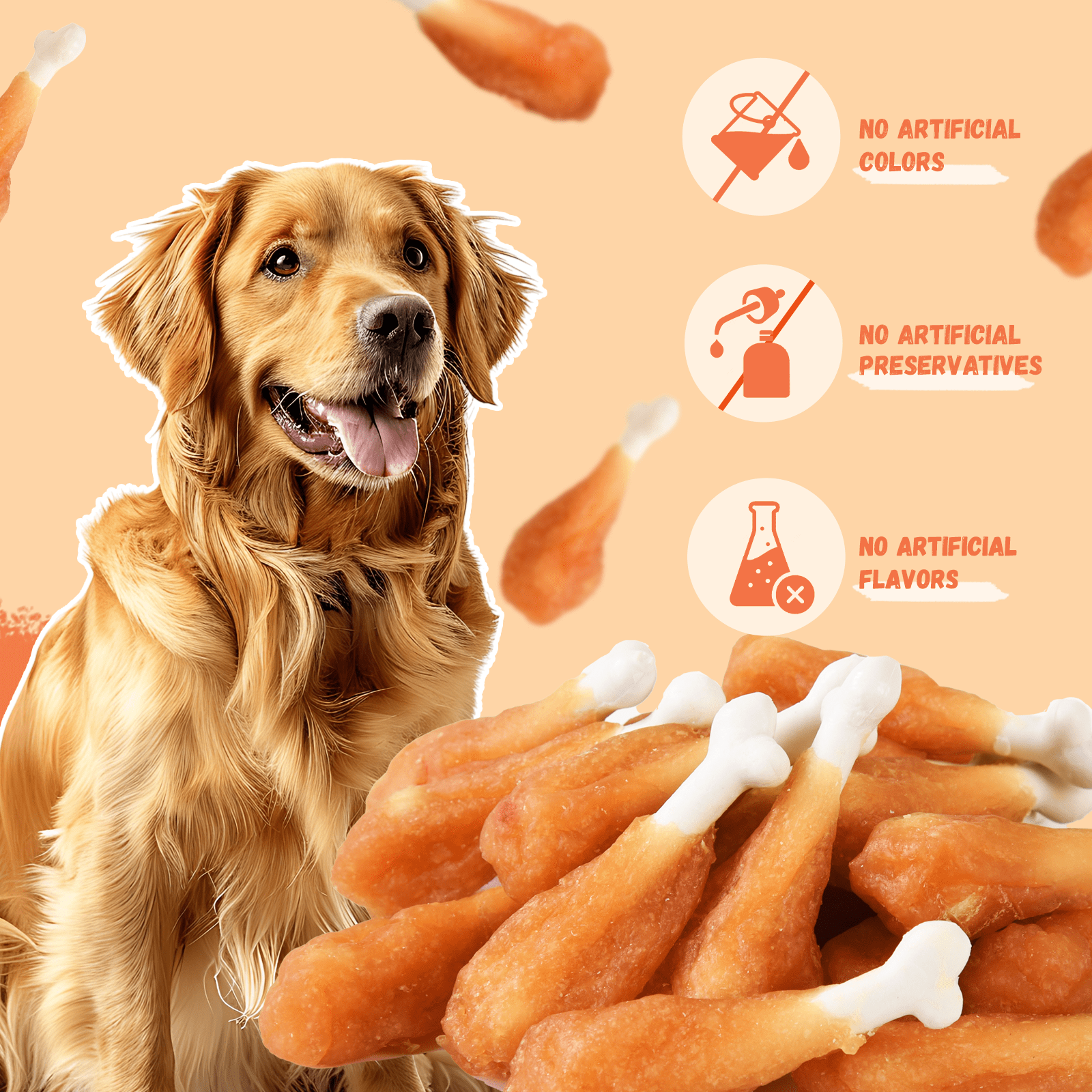 (2 pack) Pawmate Chicken ＆ Calcium Bone, Rawhide Free Teeth Cleanning Treats for All Dogs, 18-19 pcs